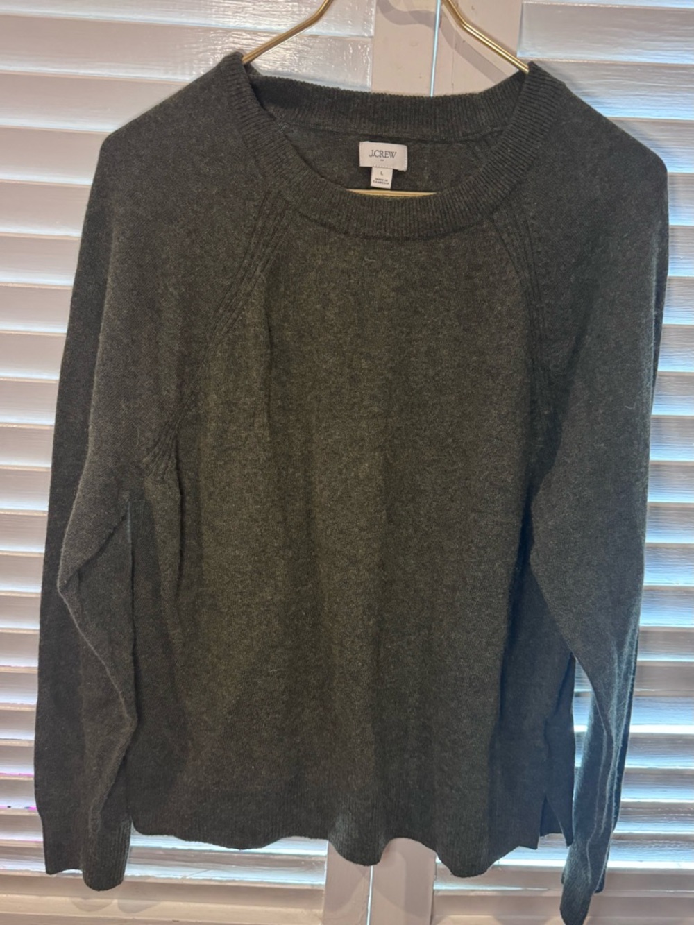 J.Crew Dark Green Raglan Sleeve Knit Sweater Size Large